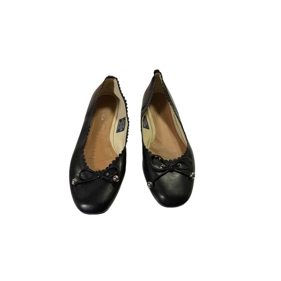 Nautica Womens Purnan Scalloped Edge Bow Black Ballet Cushion Flats Size 8.5 - Picture 1 of 9